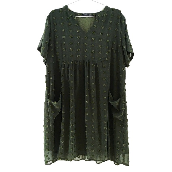 MIHOLL Boho Babydoll Style Dress • NWT • XXL‎ • green, textured polka dots - Picture 1 of 8